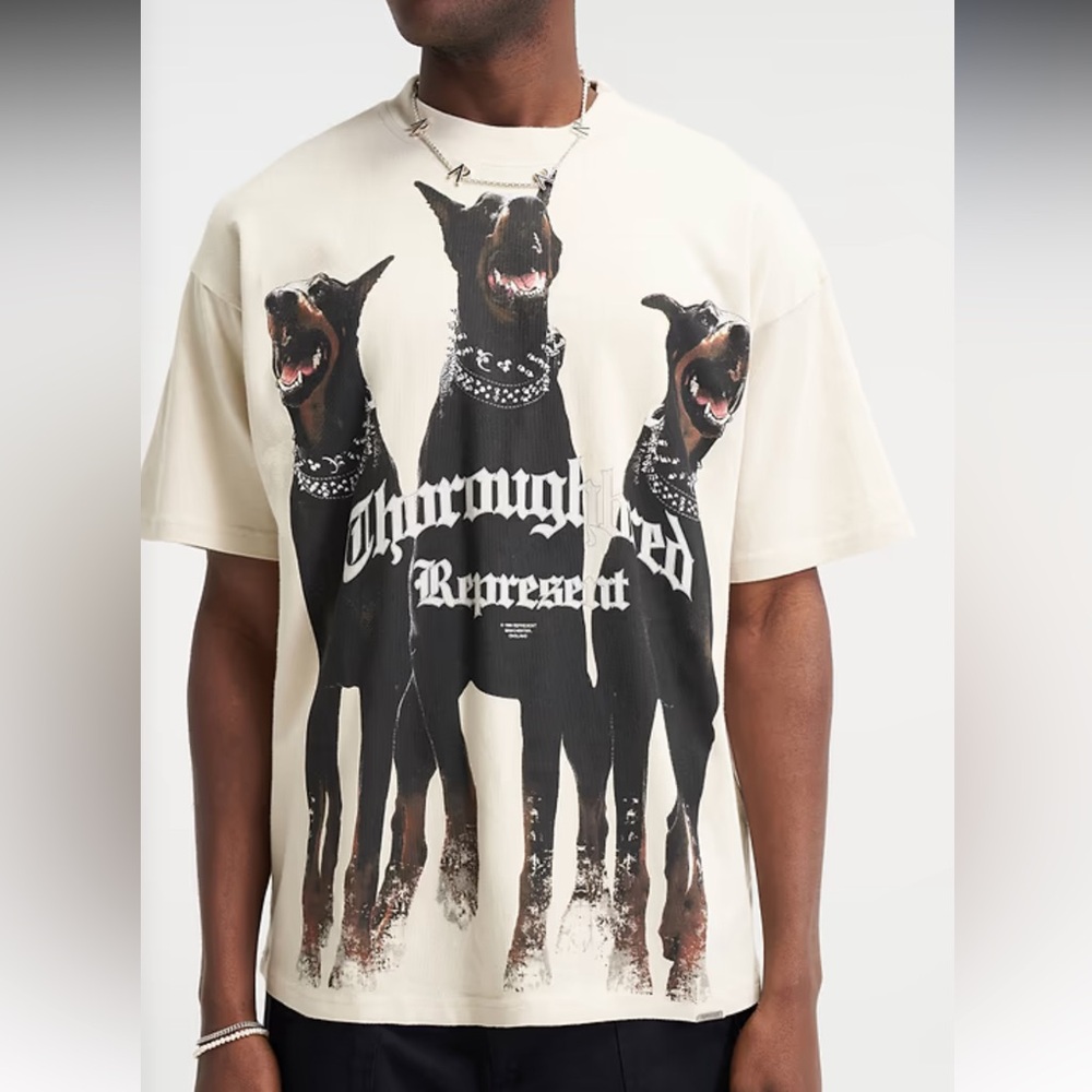 Cream Graphic Doberman Dog Print T-Shirt